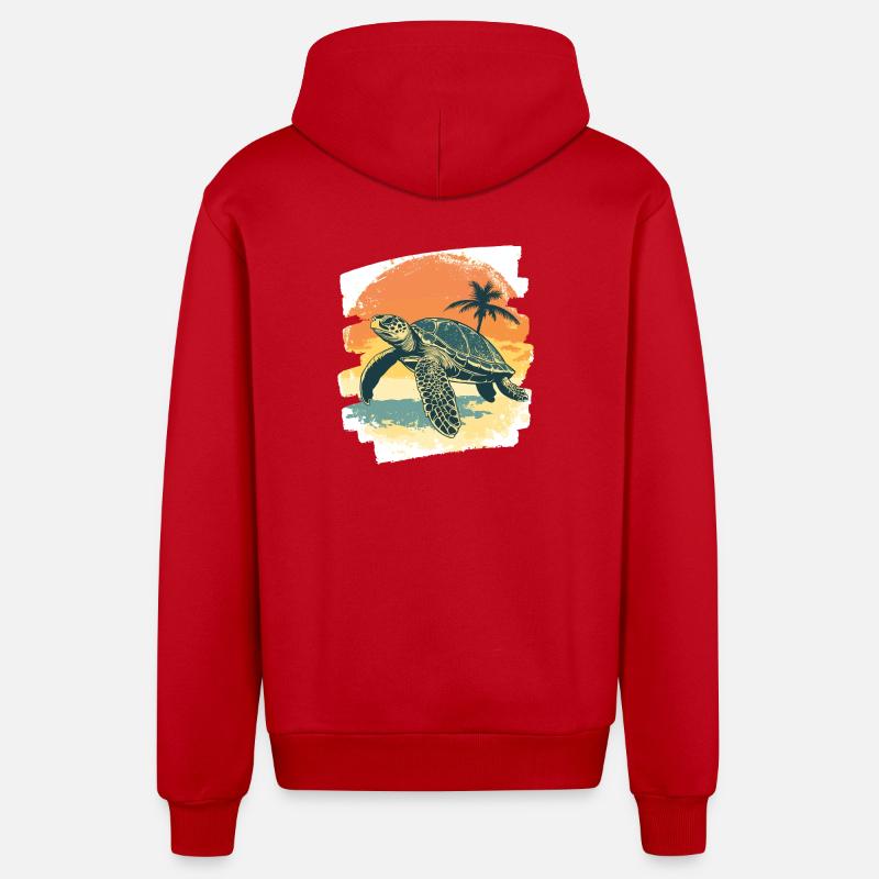 Tortue de mer rétro - Veste à capuche bio décontractée fabriquée en UE - rouge