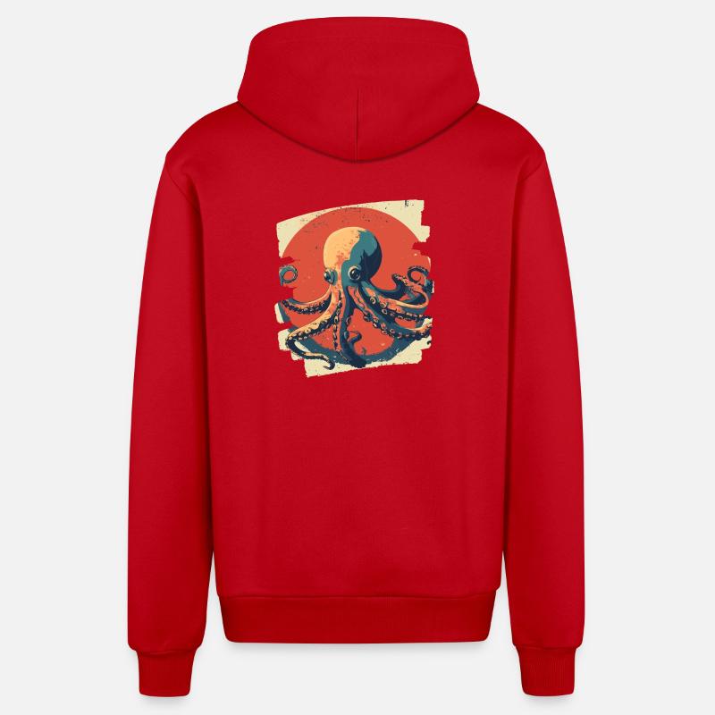 Pieuvre Pieuvre - Veste à capuche bio décontractée fabriquée en UE - rouge