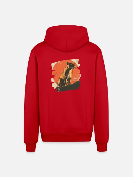 Lion from mountain Retro - Organic Relaxed Hooded Jacket Made in EU - red