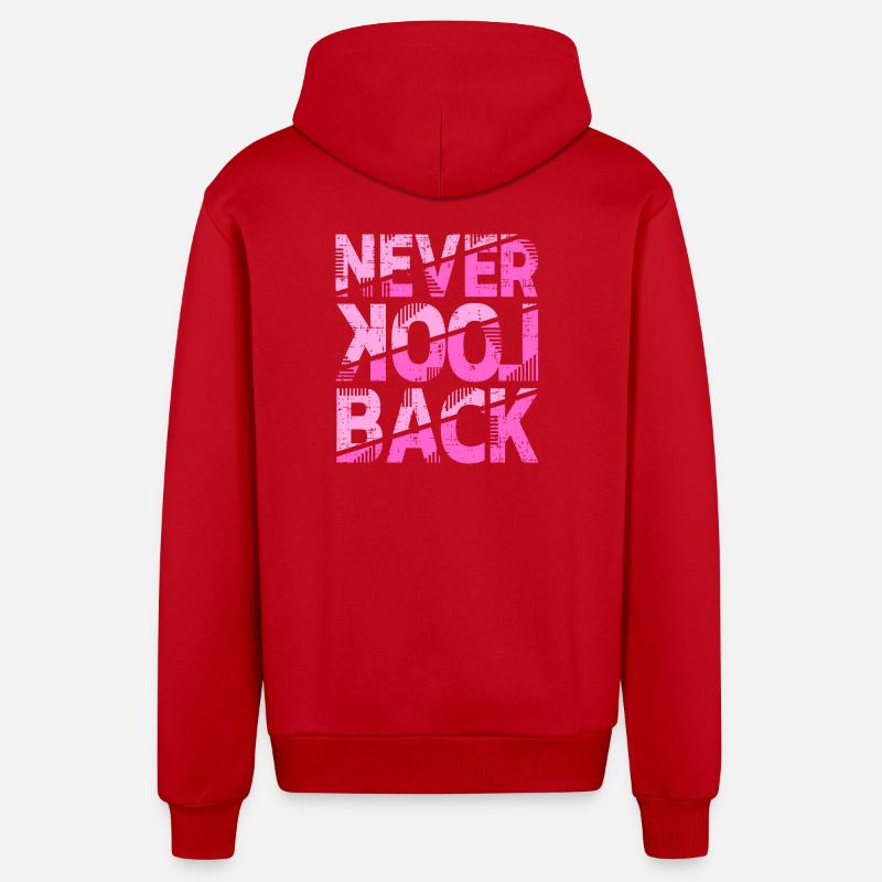 Never Look Back Motivational Design - Organic Relaxed Hooded Jacket Made in EU - red