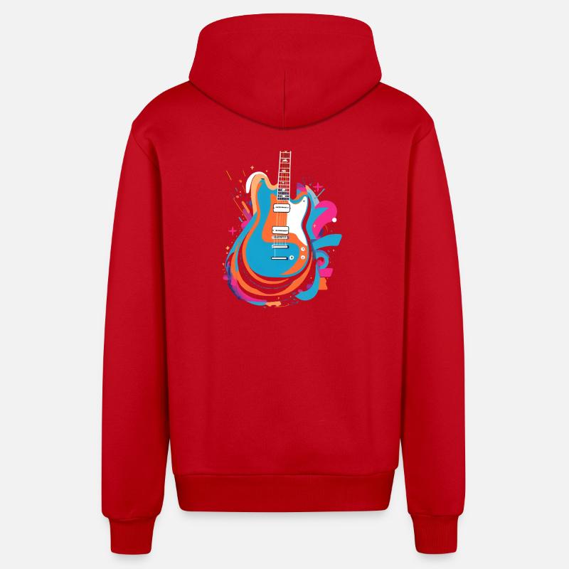 Bunte E-Gitarre - Organic Relaxed Kapuzenjacke Made in EU - Rot