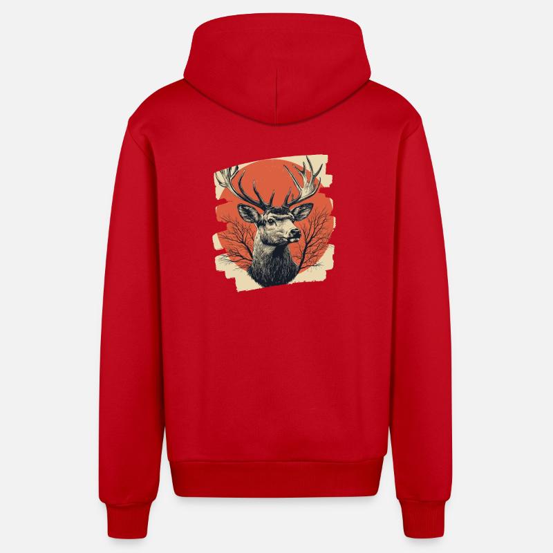 Hirsch mit Geweih - Organic Relaxed Kapuzenjacke Made in EU - Rot