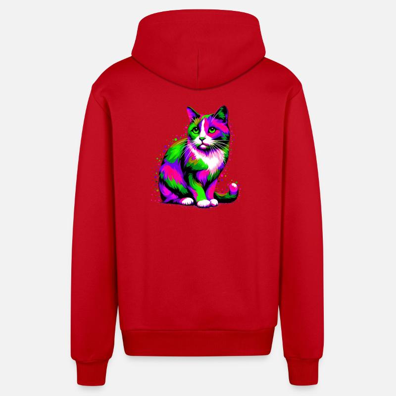 Chat - Veste à capuche bio décontractée fabriquée en UE - rouge
