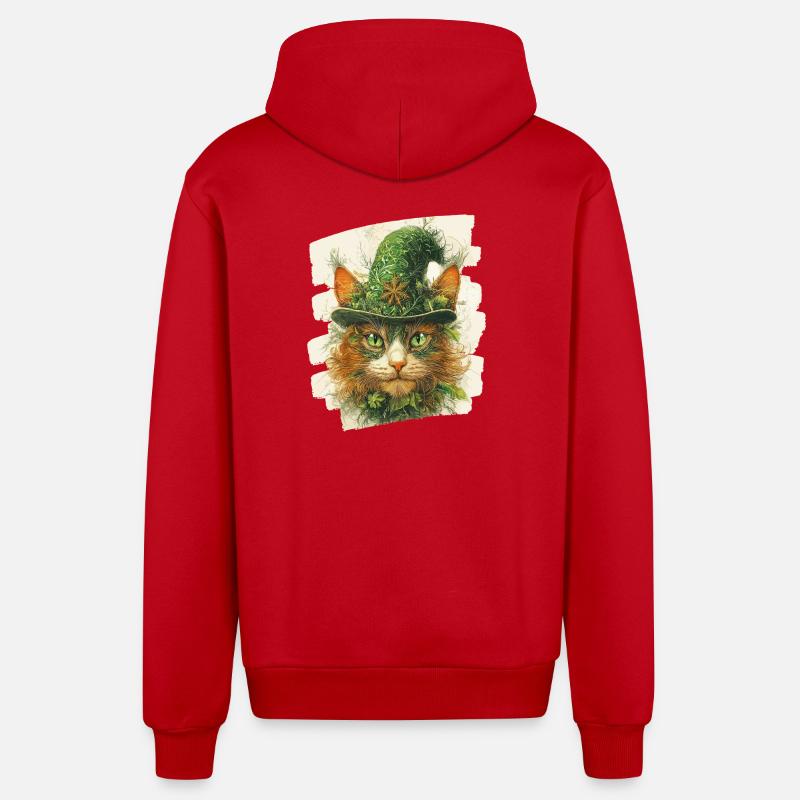 Chat de la Saint-Patrick - Veste à capuche bio décontractée fabriquée en UE - rouge