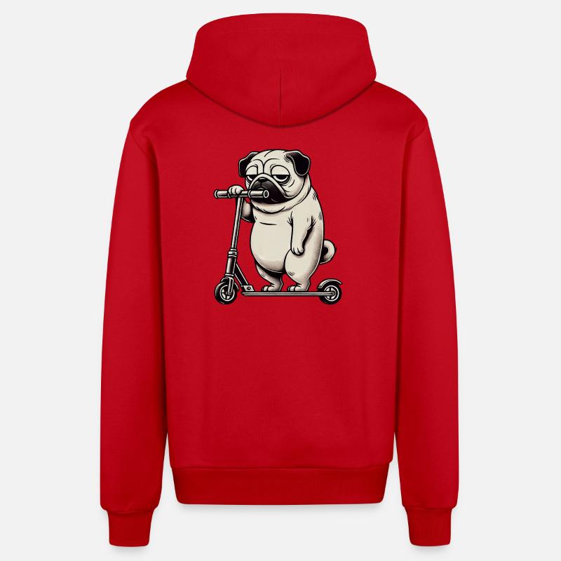 Drôle Pug Scooter Trottinette Kickroller - Veste à capuche bio décontractée fabriquée en UE - rouge