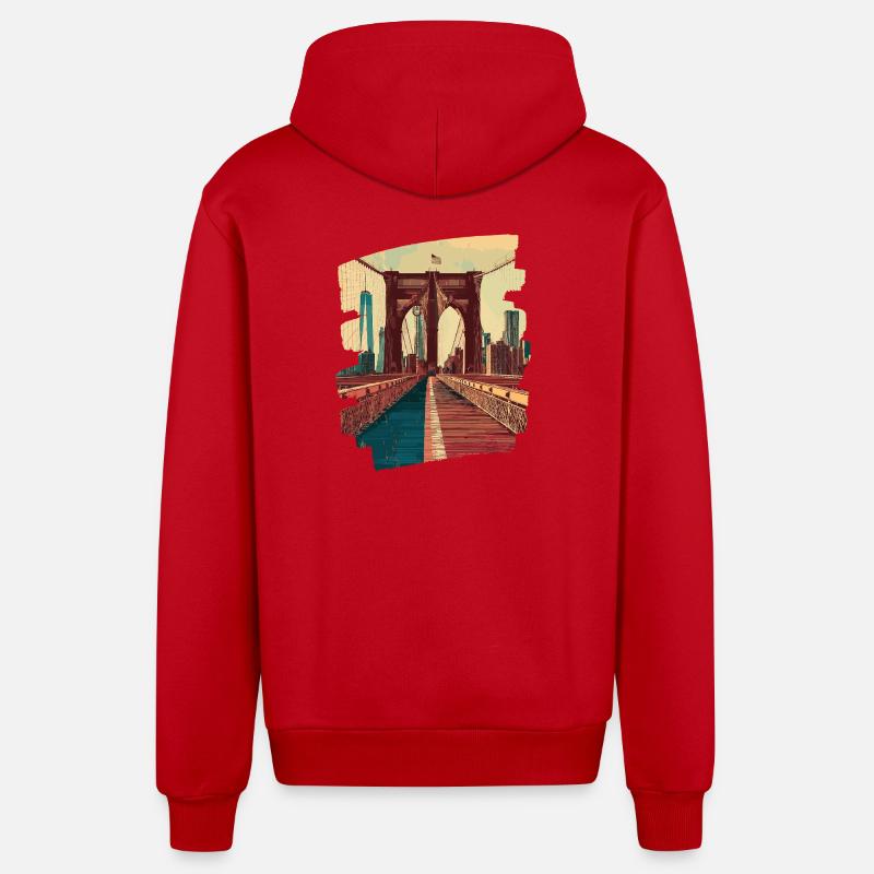 Pont de Brooklyn - Veste à capuche bio décontractée fabriquée en UE - rouge