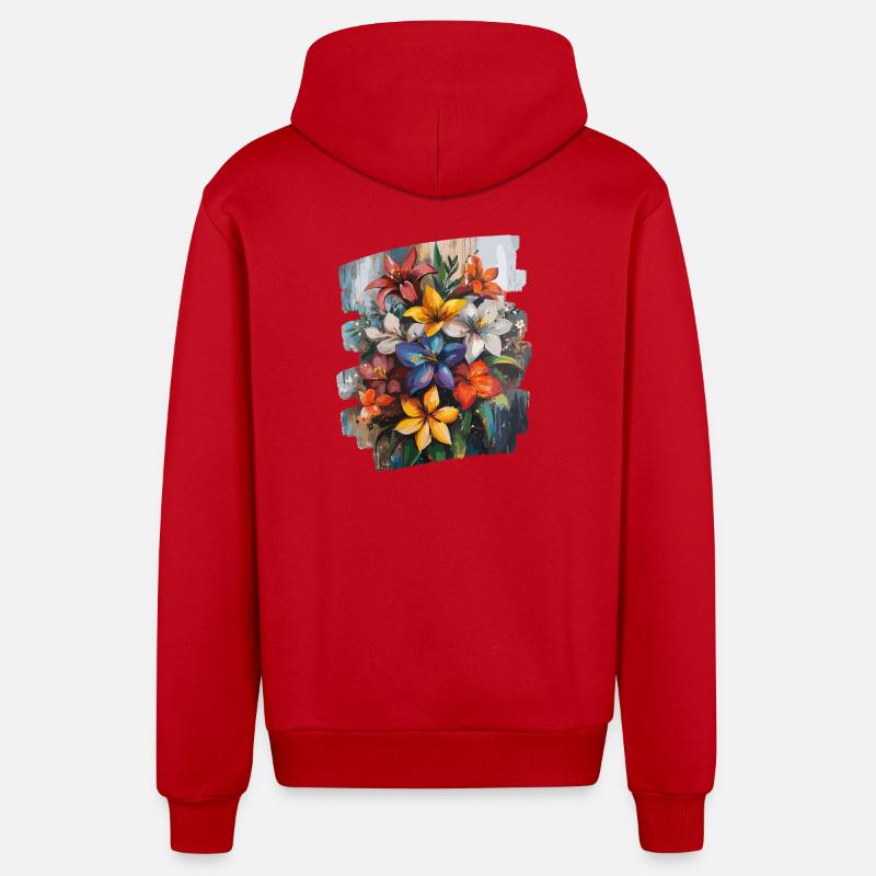 Spring Spring Beginning Flower Flowers - Organic Relaxed Hooded Jacket Made in EU - red
