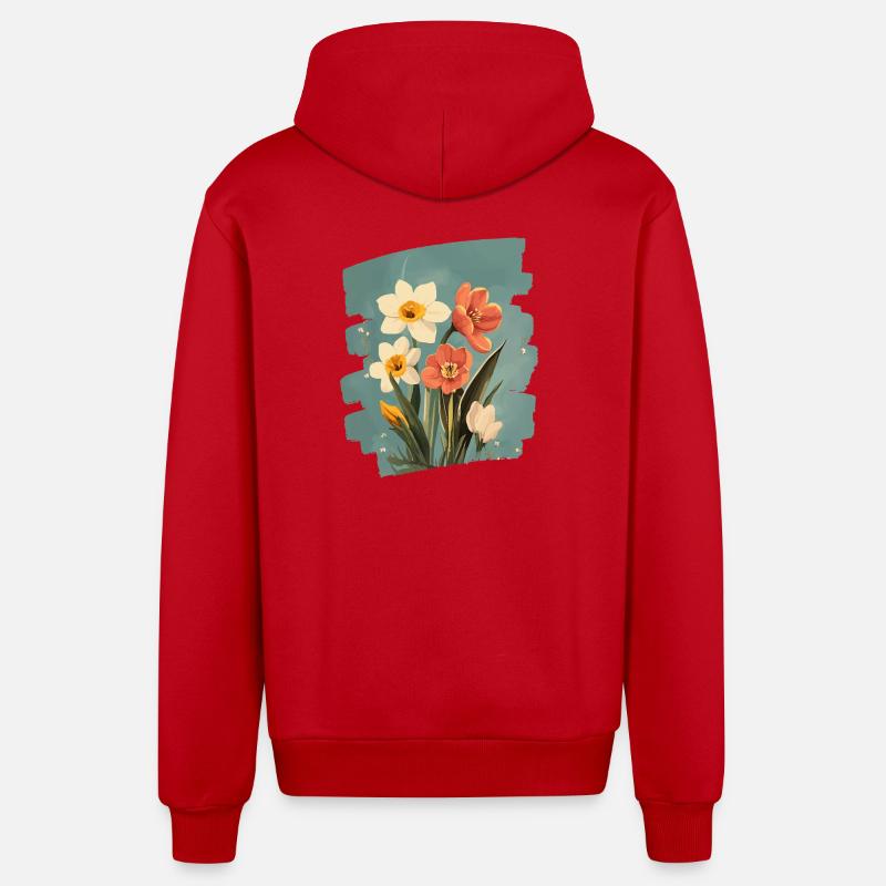 Printemps Printemps Début Fleur Fleurs - Veste à capuche bio décontractée fabriquée en UE - rouge