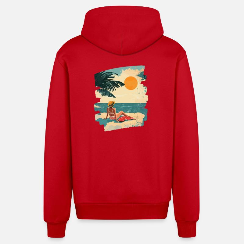 Plage d’été rétro - Veste à capuche bio décontractée fabriquée en UE - rouge
