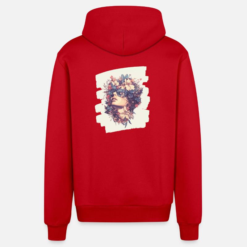 Printemps Printemps Début Fleurs - Veste à capuche bio décontractée fabriquée en UE - rouge