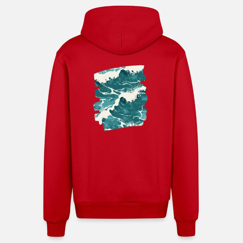Les vagues et la mer - Veste à capuche bio décontractée fabriquée en UE - rouge