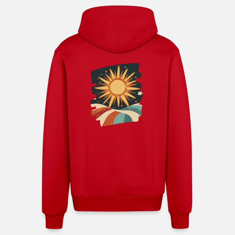 Soleil d’été Coucher de soleil - Veste à capuche bio décontractée fabriquée en UE - rouge