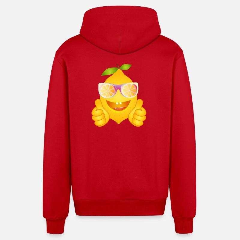 Coole Zitrone mit Sonnenbrille – Comicfrucht - Organic Relaxed Kapuzenjacke Made in EU - Rot