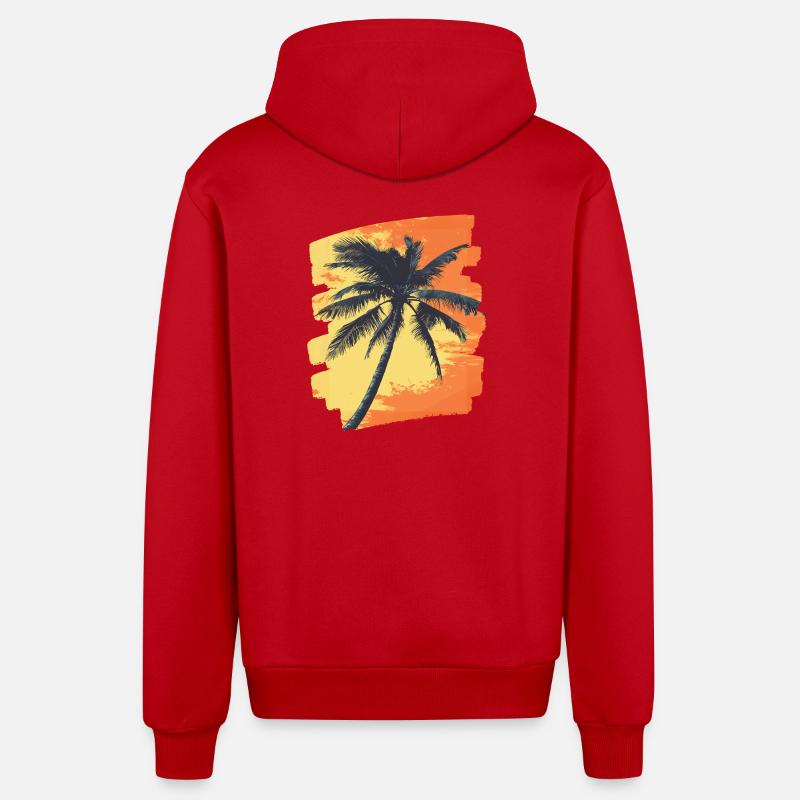 palmier coucher de soleil été - Veste à capuche bio décontractée fabriquée en UE - rouge