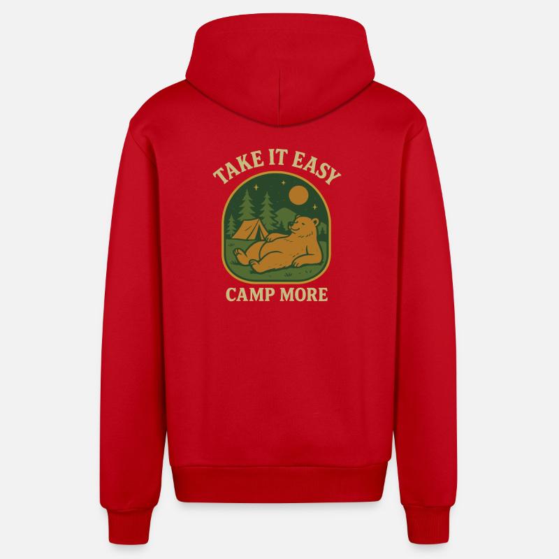 Motif d’ours douillet pour le camping - Veste à capuche bio décontractée fabriquée en UE - rouge