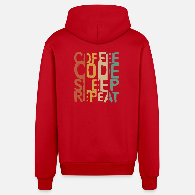 Coffee Code Sleep Repeat – Entwickler Design - Organic Relaxed Kapuzenjacke Made in EU - Rot