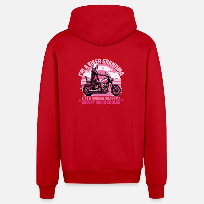 Conception audacieuse de grand-mère cavalière - Veste à capuche bio décontractée fabriquée en UE - rouge