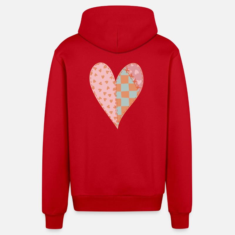 Coeur Patchwork No2 - Veste à capuche bio décontractée fabriquée en UE - rouge
