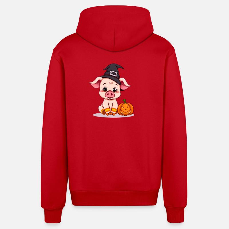 Mignonne sorcière d’Halloween avec cochon - Veste à capuche bio décontractée fabriquée en UE - rouge