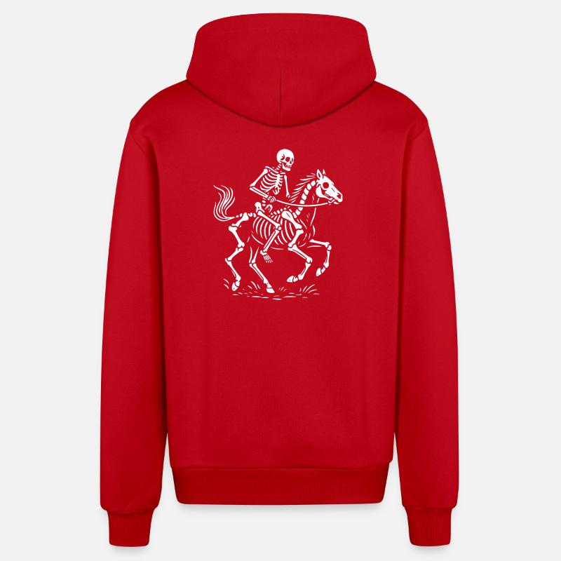 Illustration de cavalier squelette éthéré - Veste à capuche bio décontractée fabriquée en UE - rouge