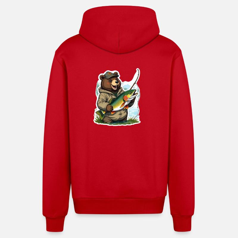 Ours grenouille avec truite - Veste à capuche bio décontractée fabriquée en UE - rouge