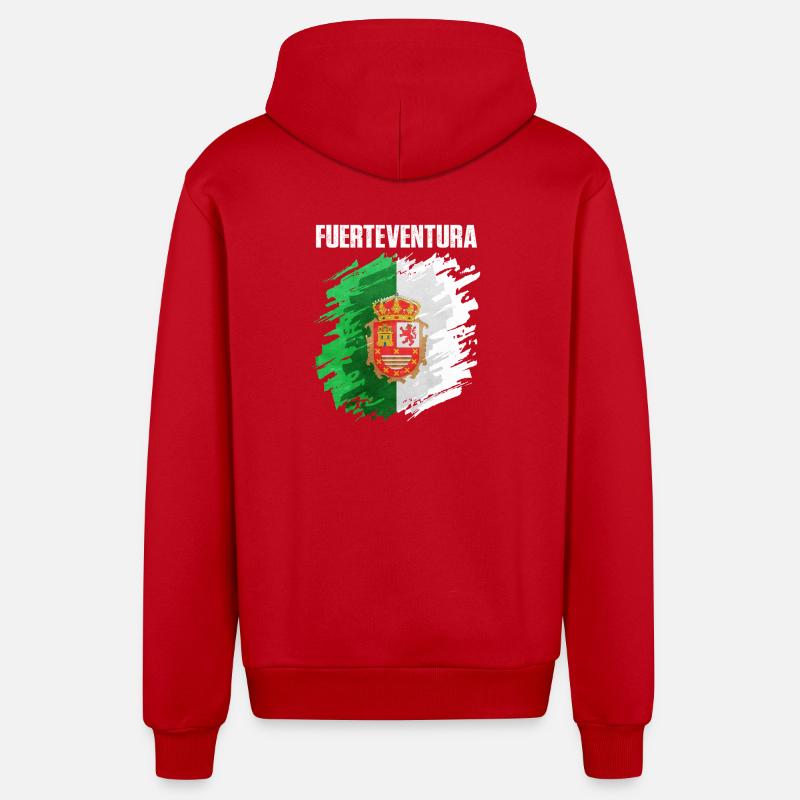 Conception du drapeau de Fuerteventura - Veste à capuche bio décontractée fabriquée en UE - rouge