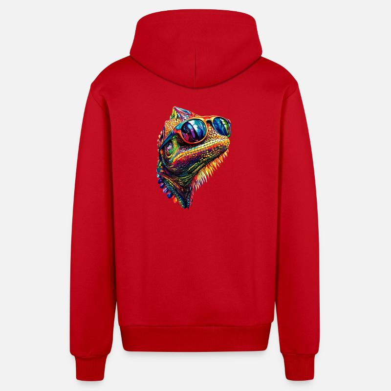 Chameleon Lizard Reptile Chameleon Iguana Lizard - Organic Relaxed Hooded Jacket Made in EU - red