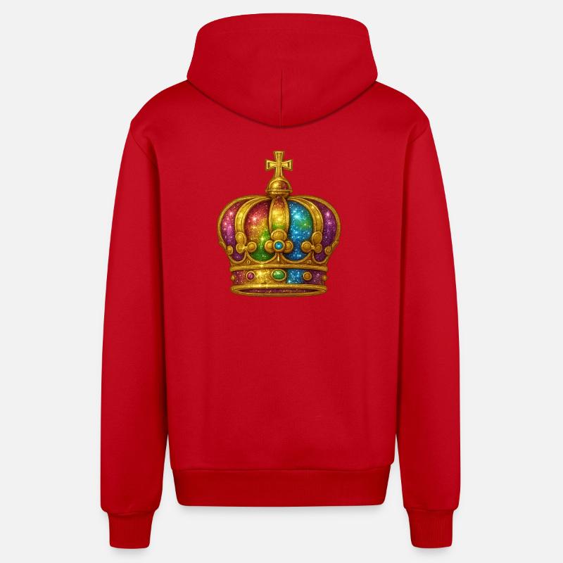 Rainbow Glitter Crown Design - Organic Relaxed Hooded Jacket Made in EU - red