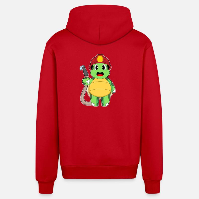 turtle fireman fire hose - Organic Relaxed Hooded Jacket Made in EU - red