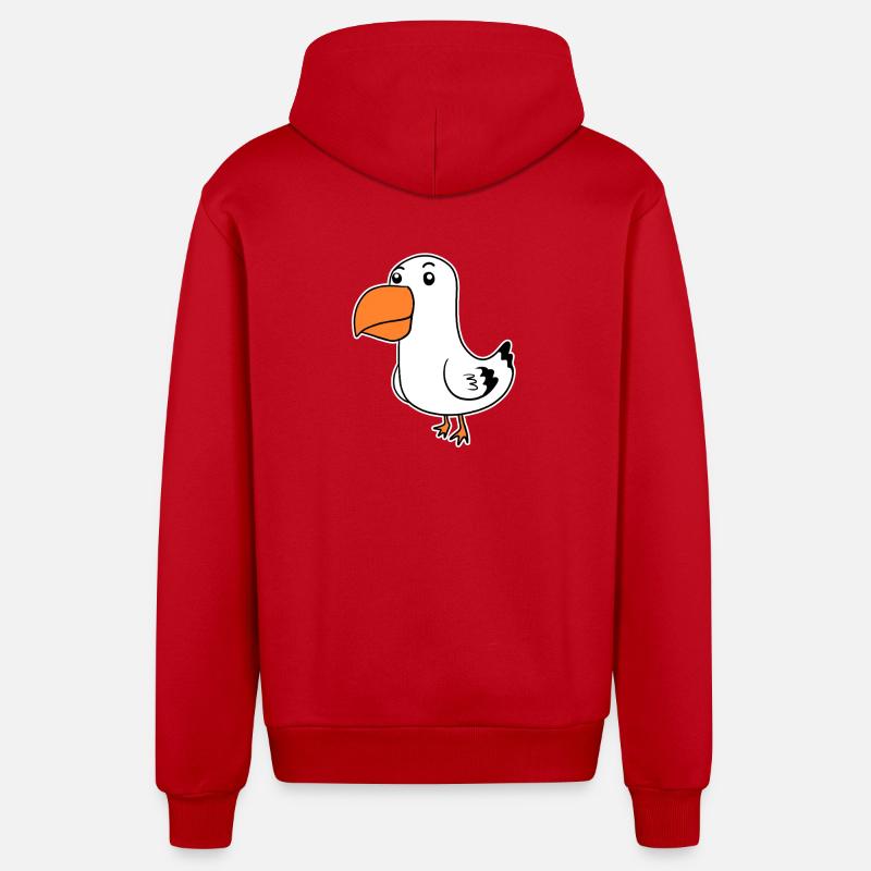 Dessin animé mignon de mouette - Veste à capuche bio décontractée fabriquée en UE - rouge