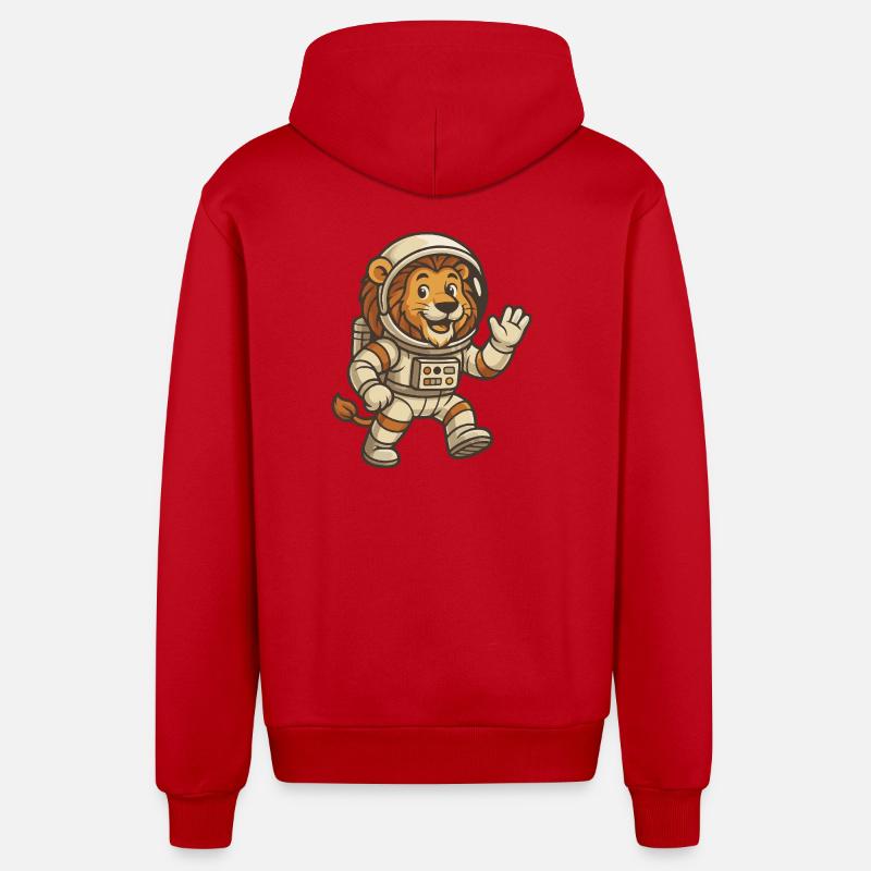 Lion astronaute dans l’espace - Veste à capuche bio décontractée fabriquée en UE - rouge
