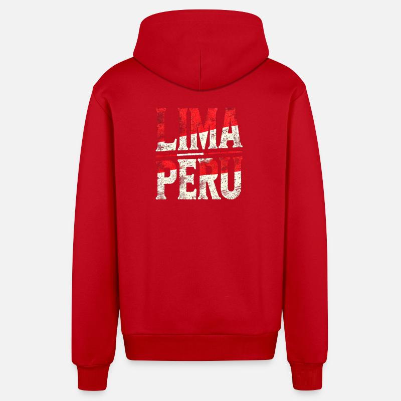 Lettrage rétro de Lima, Pérou - Veste à capuche bio décontractée fabriquée en UE - rouge
