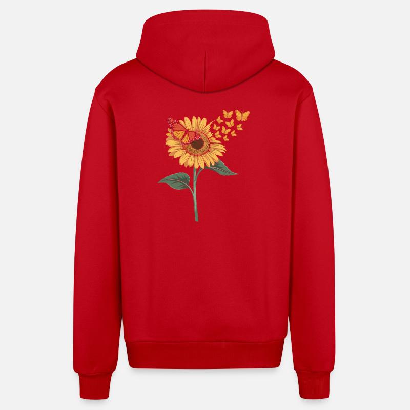 Papillon tournesol - Veste à capuche bio décontractée fabriquée en UE - rouge