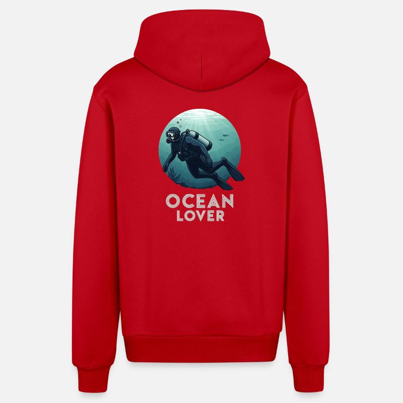 Ocean Lover Taucher - Organic Relaxed Kapuzenjacke Made in EU - Rot