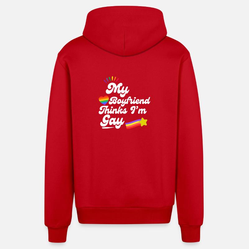 Rainbow Love Pride Statement - Organic Relaxed Hooded Jacket Made in EU - red