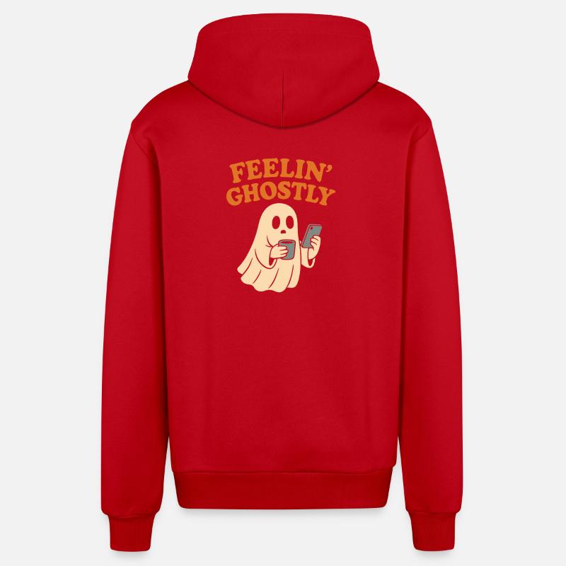 Felling Ghostly Design with Smartphone - Organic Relaxed Hooded Jacket Made in EU - red