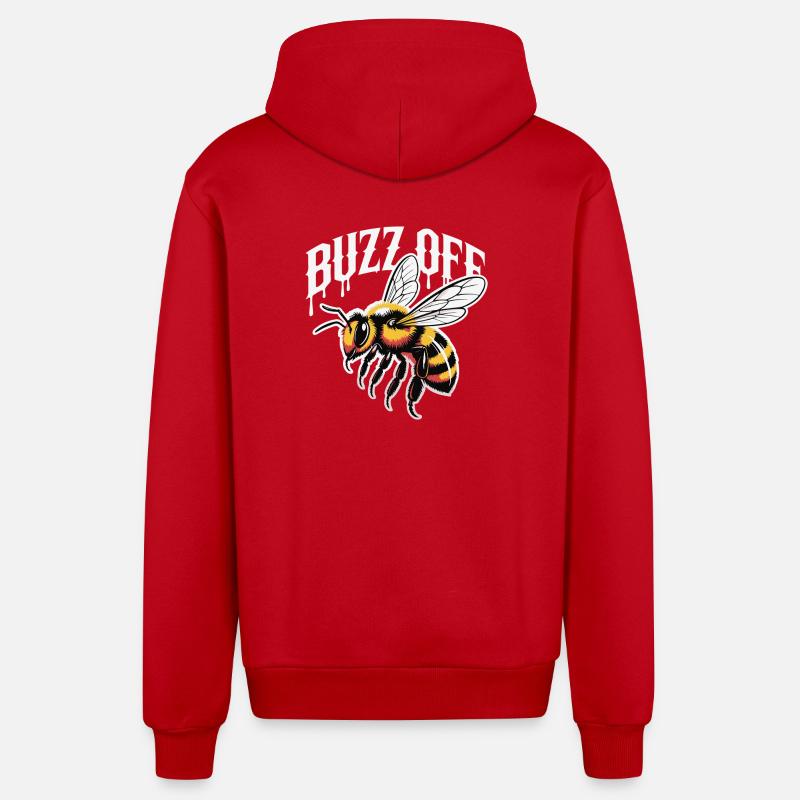 Illustration de Bee Buzz Off - Veste à capuche bio décontractée fabriquée en UE - rouge