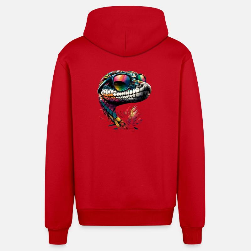 snake, python, cobra, rattlesnake, snakes - Organic Relaxed Hooded Jacket Made in EU - red