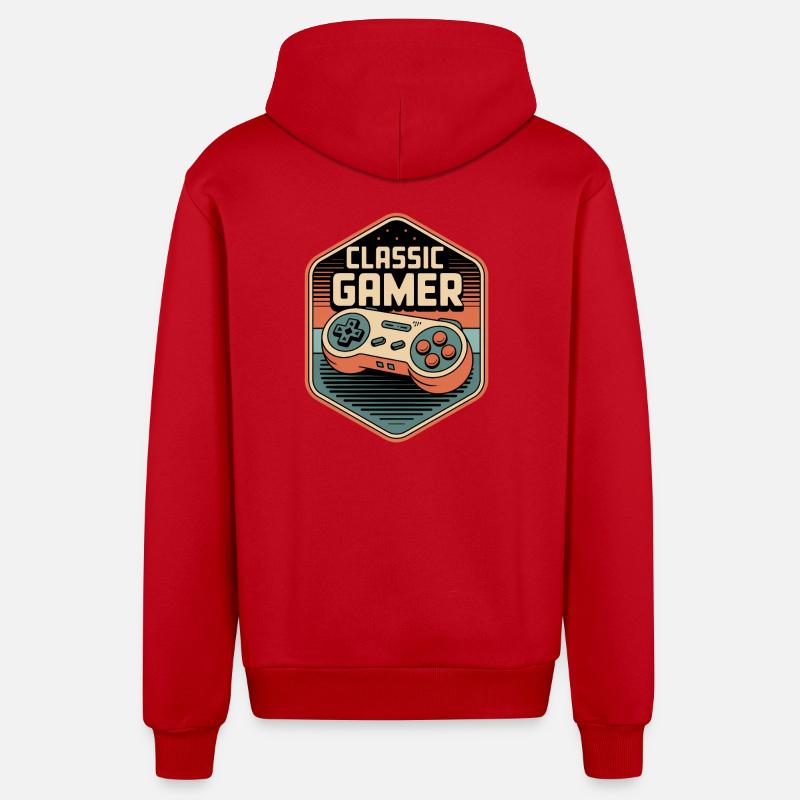 Classic Gamer Retro Controller Badge - Organic Relaxed Kapuzenjacke Made in EU - Rot