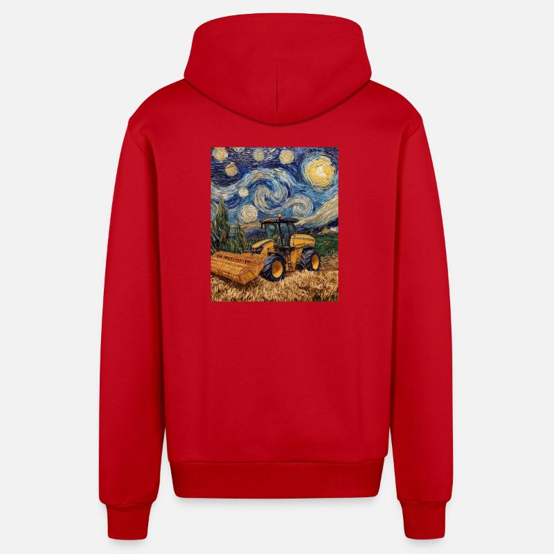 moissonneuse-batteuse fermier style van gogh étoilé - Veste à capuche bio décontractée fabriquée en UE - rouge