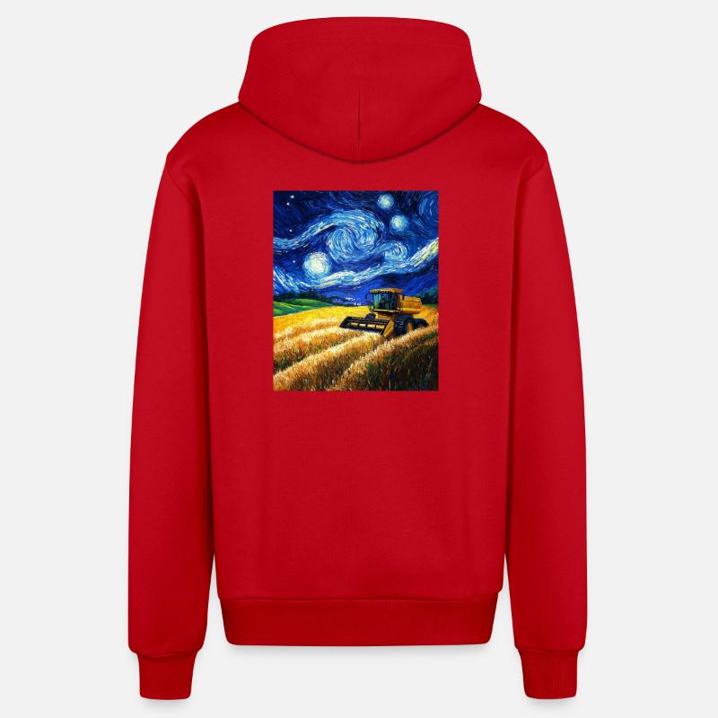 moissonneuse-batteuse fermier style van gogh étoilé - Veste à capuche bio décontractée fabriquée en UE - rouge