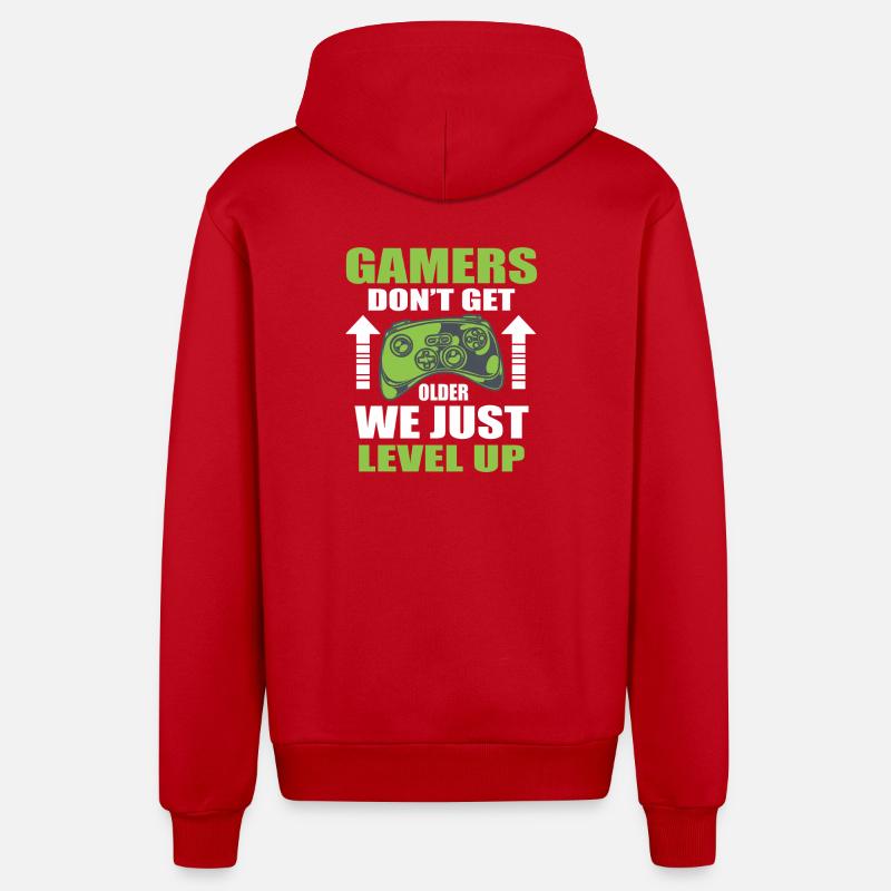 Conception motivante Gamer Level Up - Veste à capuche bio décontractée fabriquée en UE - rouge