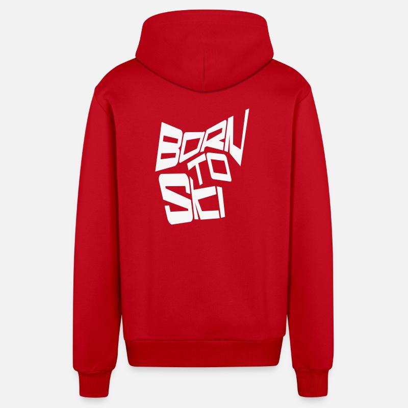 Motif de ski - Moderne - Veste à capuche bio décontractée fabriquée en UE - rouge