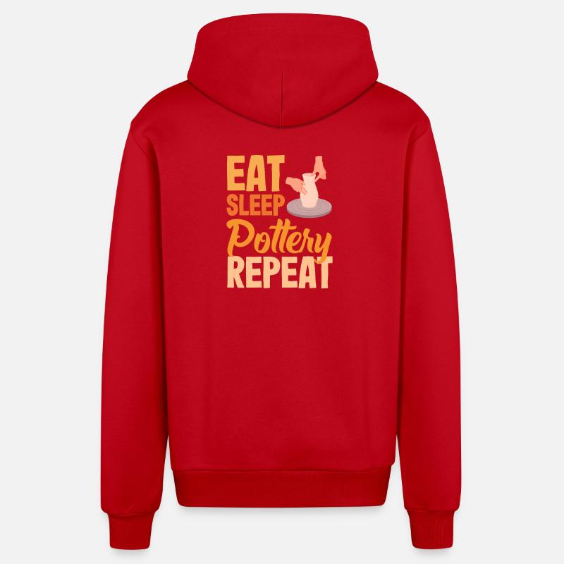 Töpfern Eat Sleep Pottery Répéter - Veste à capuche bio décontractée fabriquée en UE - rouge