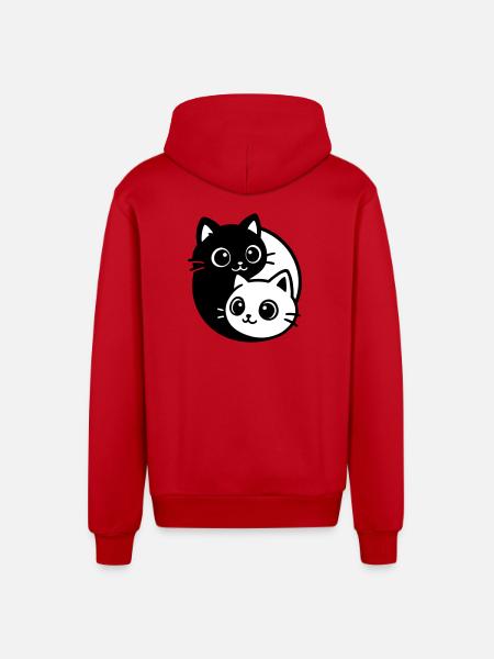 Ying Yang Cat Portrait - Organic Relaxed Hooded Jacket Made in EU - red