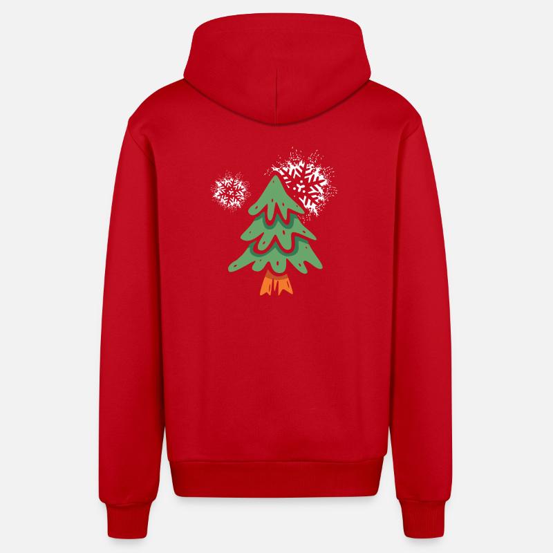 Weihnachtsbaum mit Schneeflocken - Organic Relaxed Kapuzenjacke Made in EU - Rot