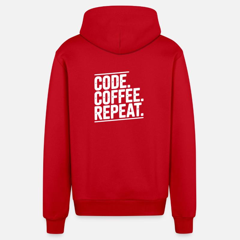Code Coffee Repeat - Veste à capuche bio décontractée fabriquée en UE - rouge