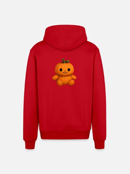 Cute pumpkin teddy bear friendly face - Organic Relaxed Hooded Jacket Made in EU - red