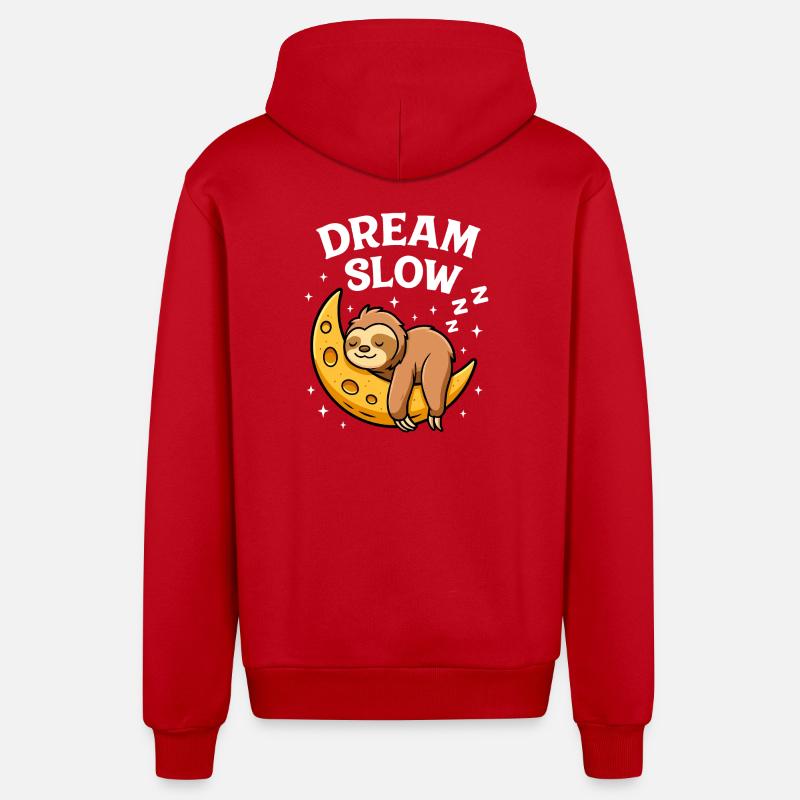 Cute sleeping sloth on moon - Organic Relaxed Hooded Jacket Made in EU - red