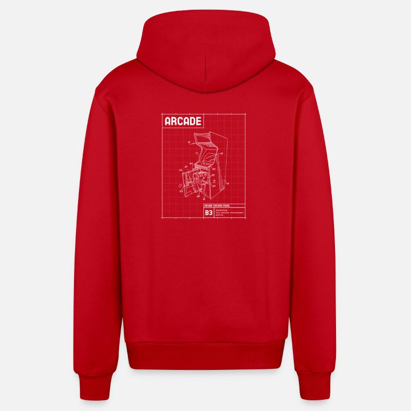 Croquis d’arcade rétro sur grille - Veste à capuche bio décontractée fabriquée en UE - rouge